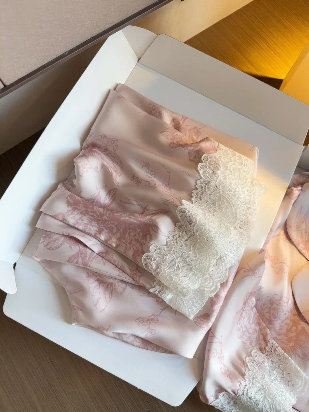 Kelly Designs Dreamy Pink Satin Pajama Set – Ice Silk & Lace Loungewear (Instock)