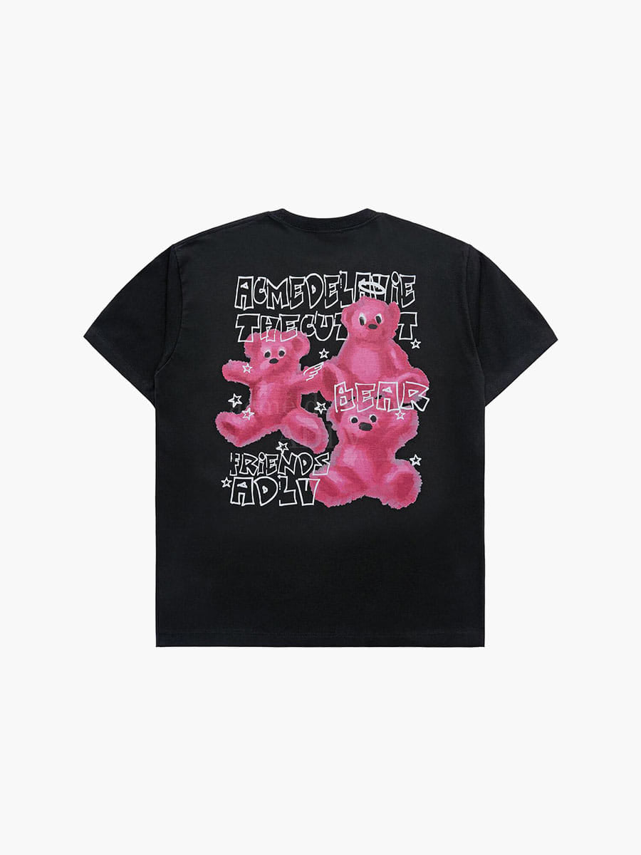 ADLV CRAYON THREE BEAR ARTWORK SHORT SLEEVE BLACK T-SHIRT (Instock)