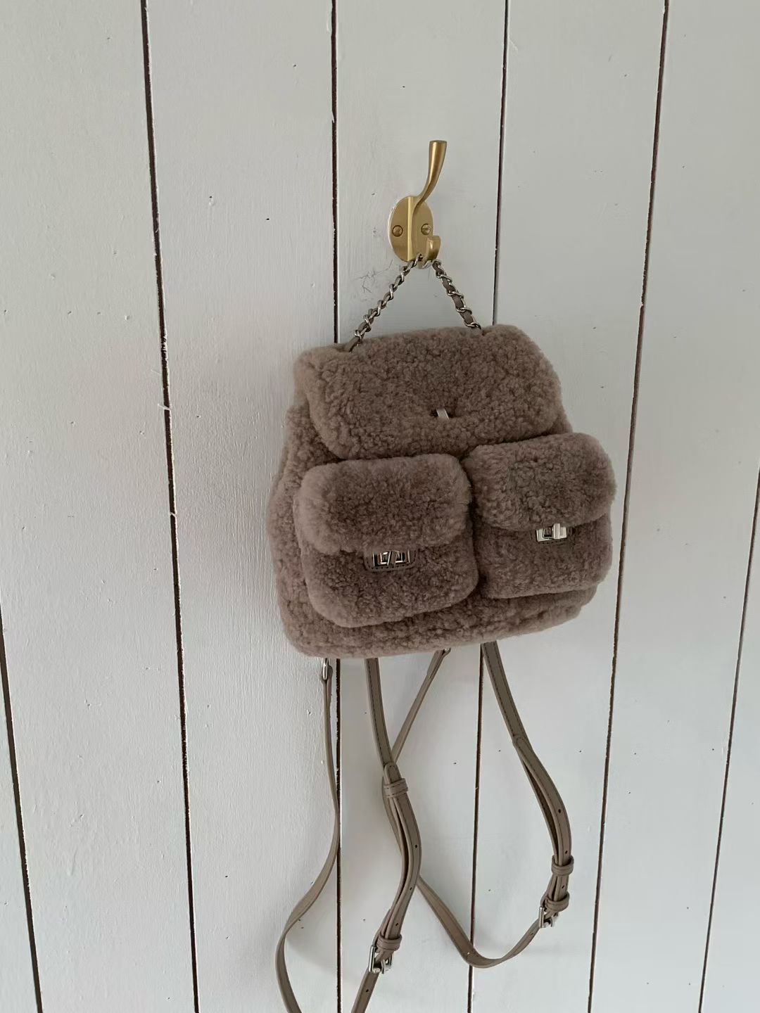 Korean APM Collection Three Colors Shearling Lampwool Backpack(Instock)