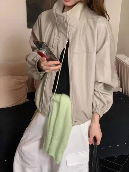 Korean APM Collection Pu Leather Beige Jacket (Instock)