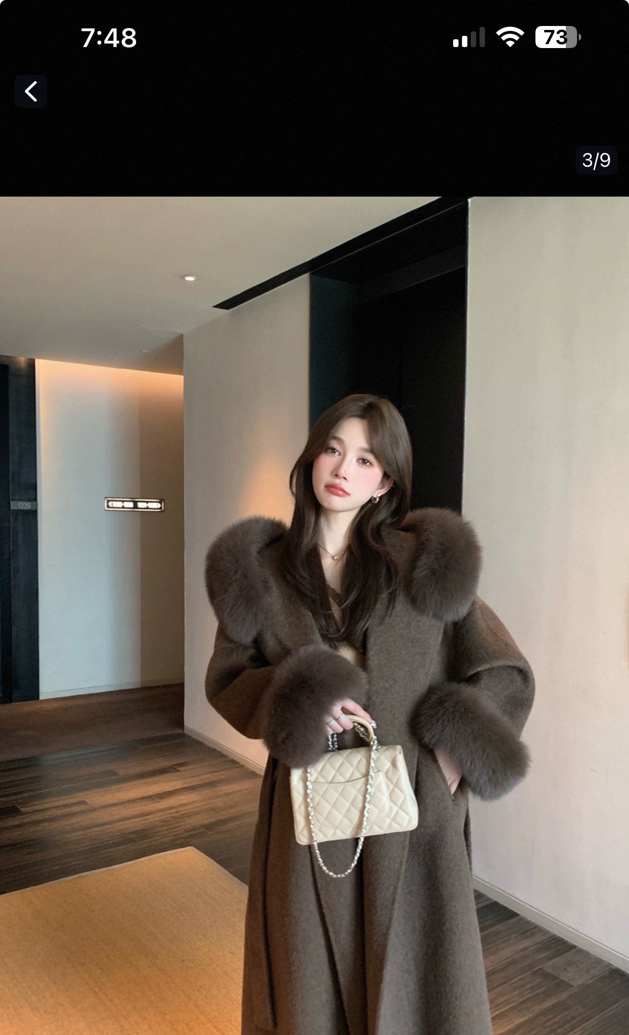 Kelly Designs Fox Fur Wool Brown Long Coat (Instock)