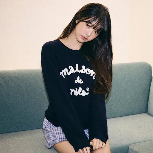 Korean Collection Rolarola MAISON DE ROLA PATCHWORK KNIT NAVY (Instock)