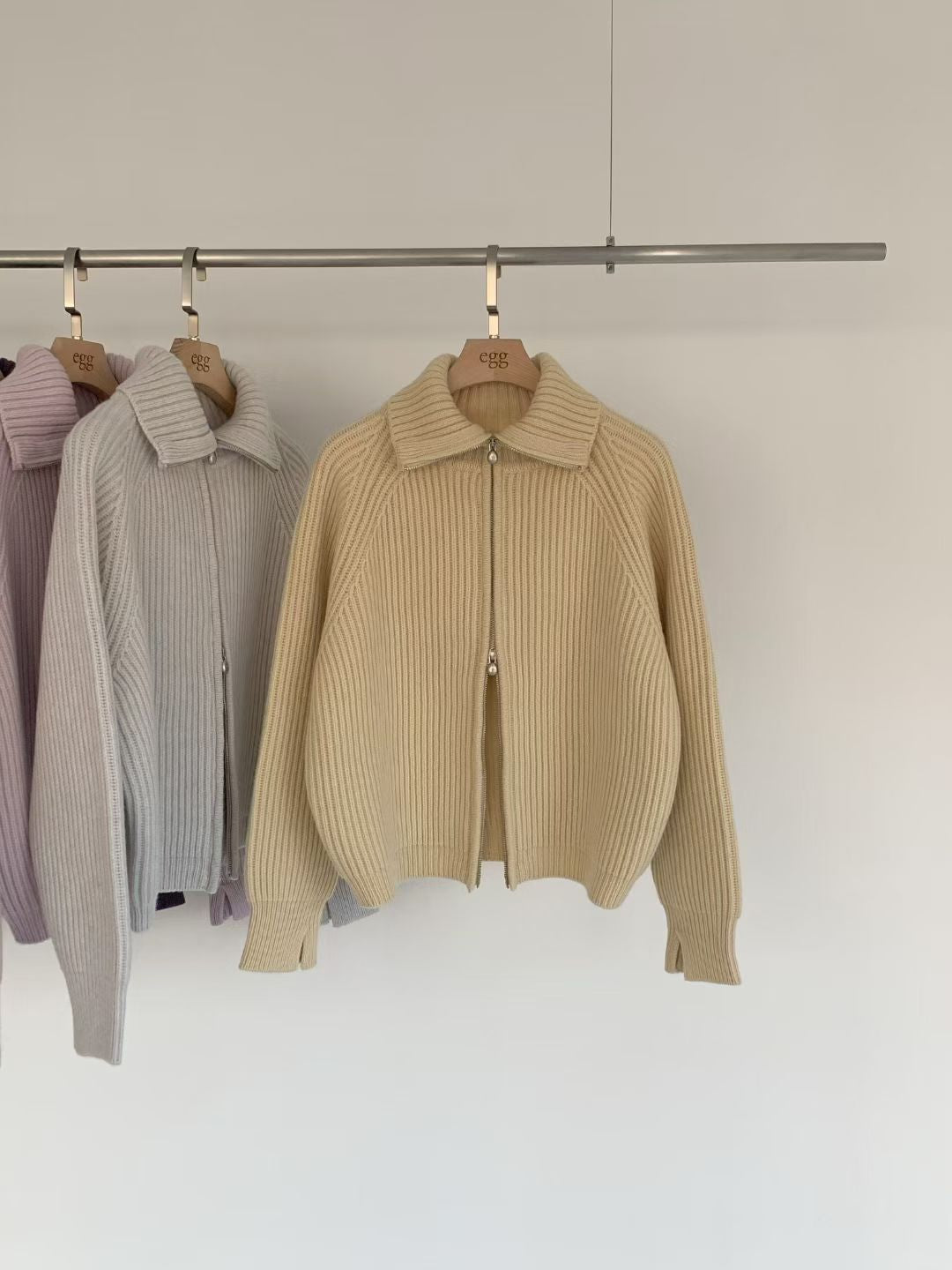 Korean APM Collection EGG PREMIUM CASHMERE SUPER FINE MERINO WOOL Zip Up Yellow Cardigan (Instock)