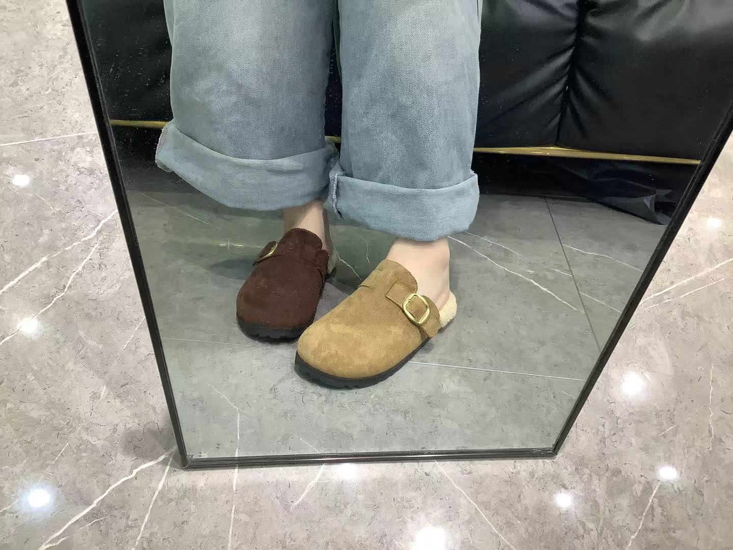 Kelly Designs Winter Suede Buckle Clogs with Faux Shearling Lining Shoes (3 Colors) (Instock)