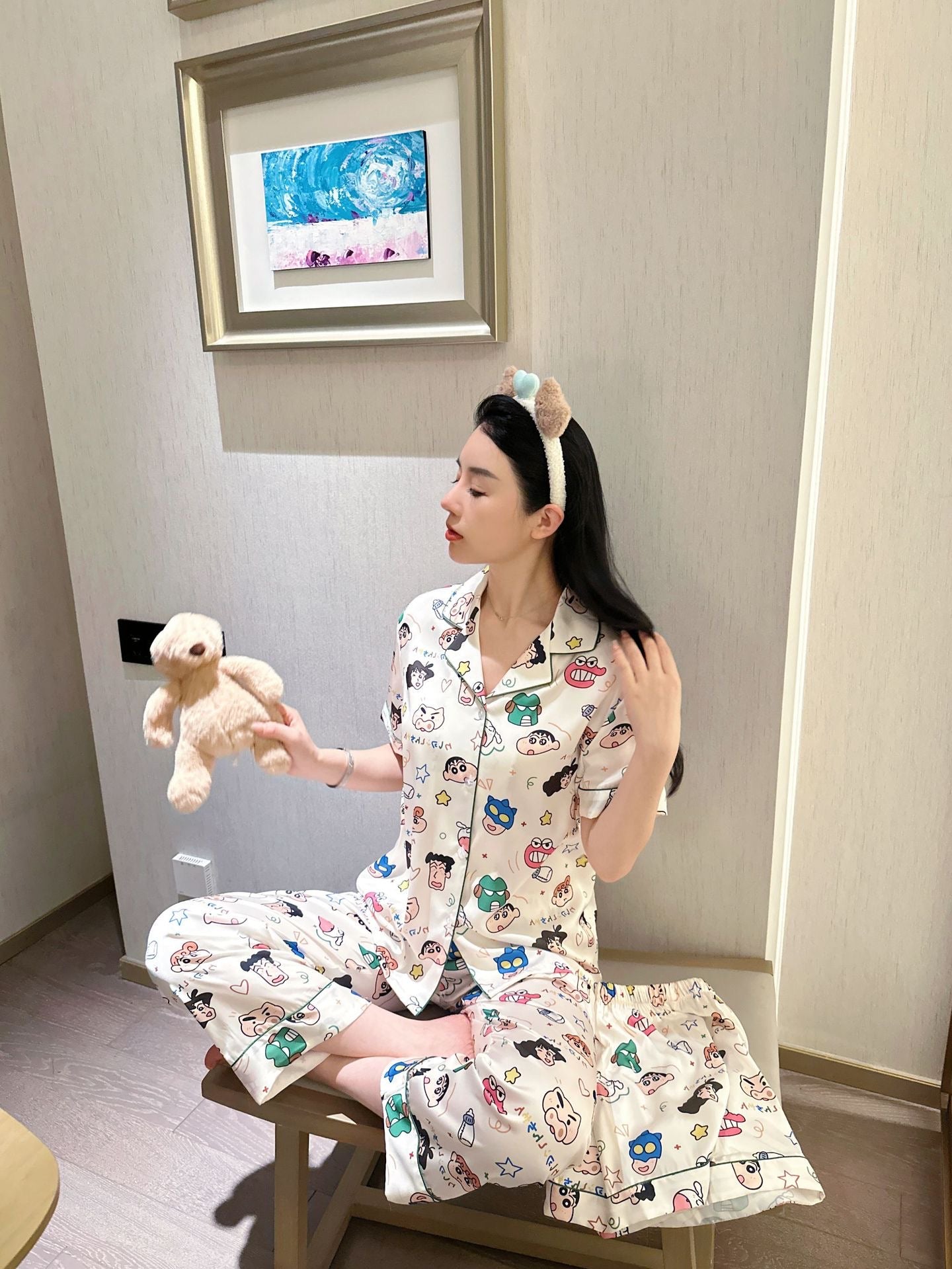 Kelly Designs Shinchan Pajama Set β Short Sleeve & Long/Short Pants 3pcs Set (Instock)