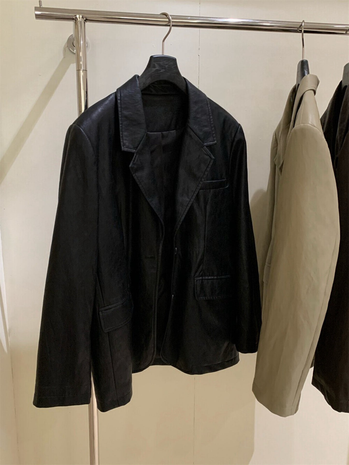 Kelly Designs Blazer-Collar Faux Leather Jacket (Instock)
