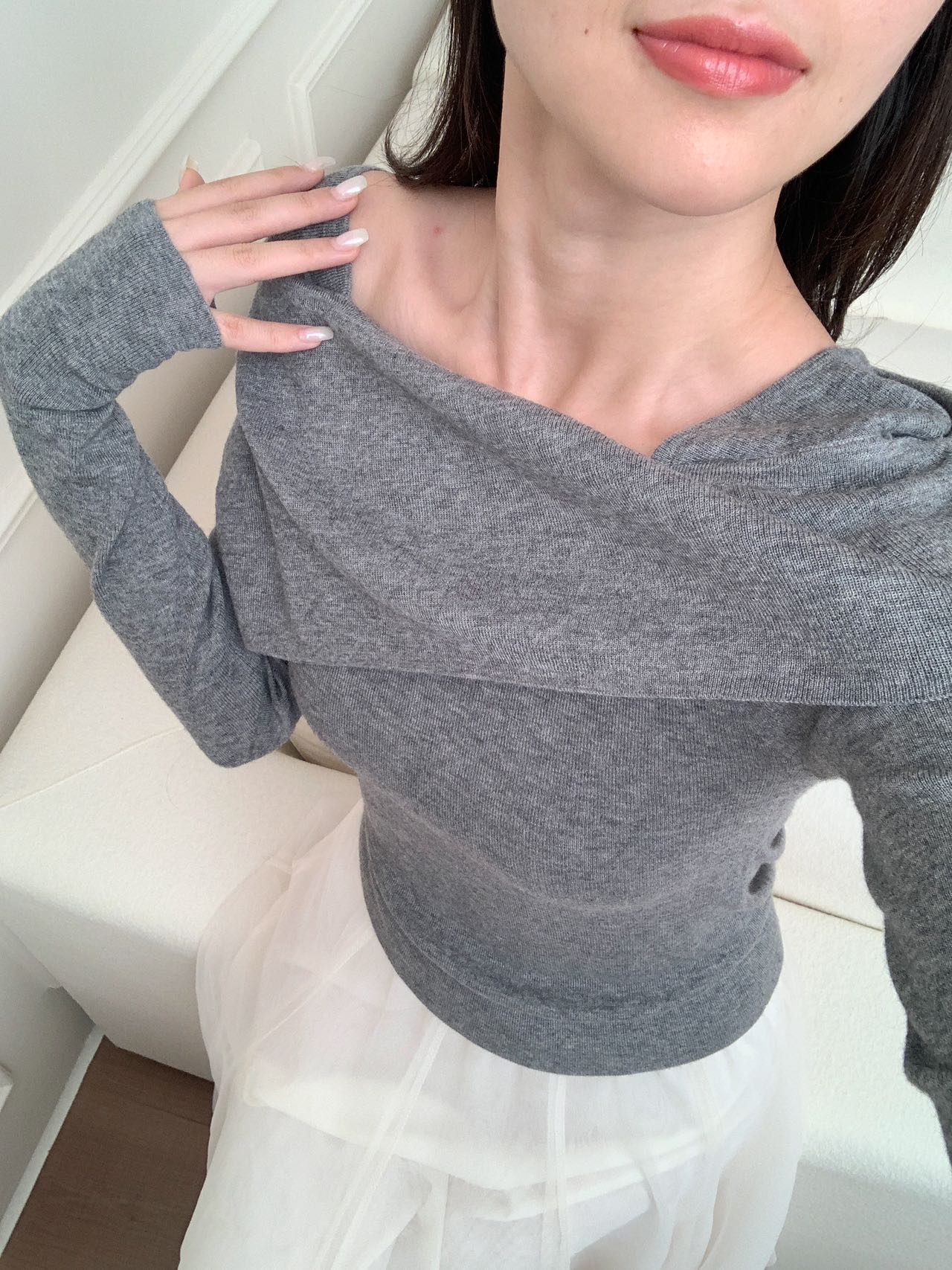 Kelly Designs Soft Wool Off-Shoulder Knit Grey Top(Instock)