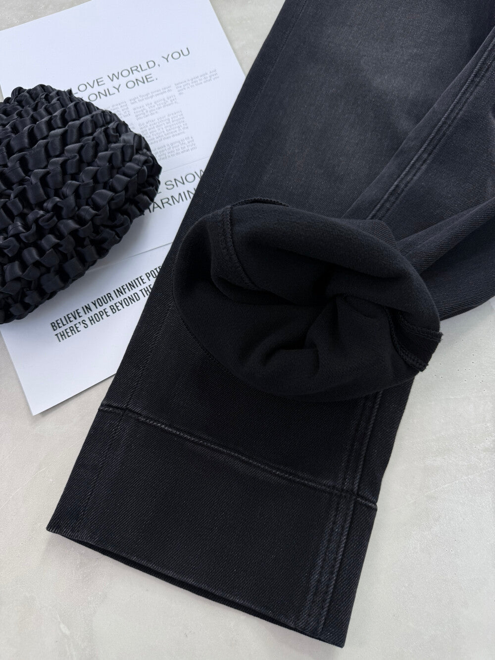 Kelly Designs Fleece-Lined Straight Denim Black Pants(Instock)