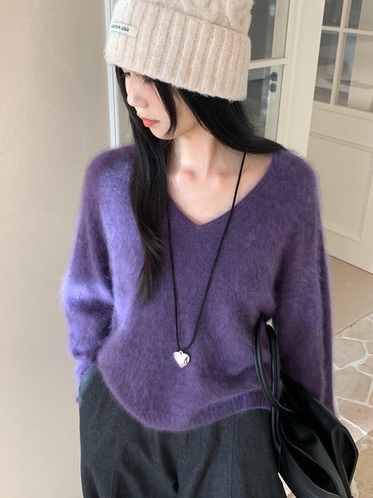 Kelly Designs 5-Color Brushed Cashmere Wool V-Neck Sweater (Instock)