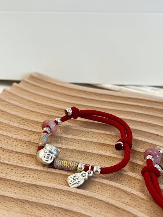 Kelly Designs Red String Cat&Pink Crystal Coins Bracelet (Instock)