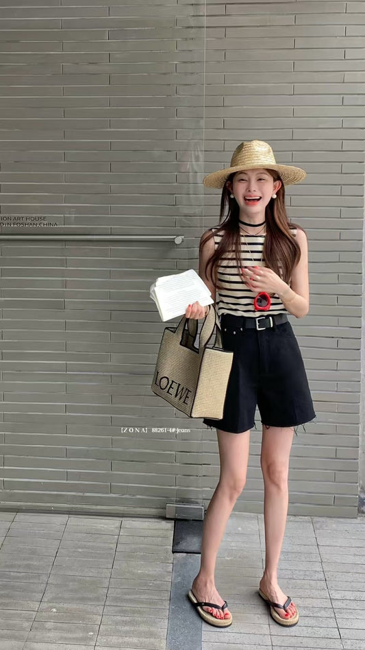 Kelly Designs Soft Denim Black Shorts With Belt (Instock)