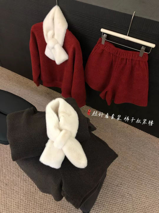 Kelly Designs Fleece Sweatshirt & Faux Fur Scarf 3-Piece Set (Instock)