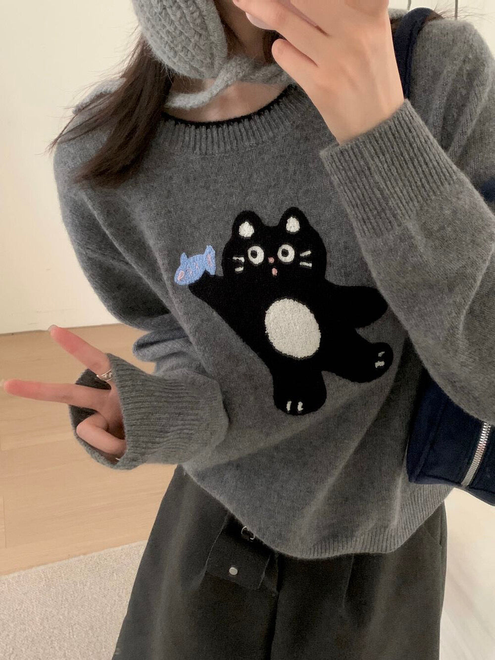 Kelly Designs 100% Wool Cat Knit Sweater (2 Colors) - (Instock)