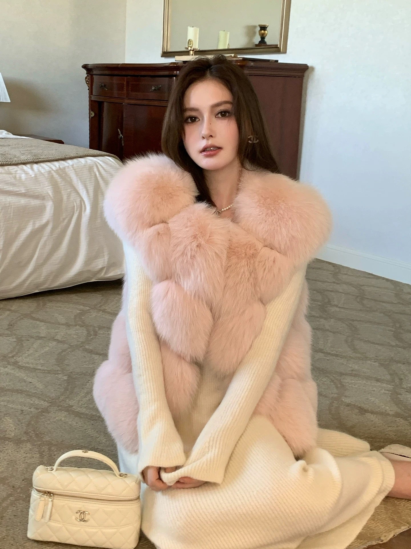 Kelly Designs Fox Fur Vest Pink Jacket (Instock)