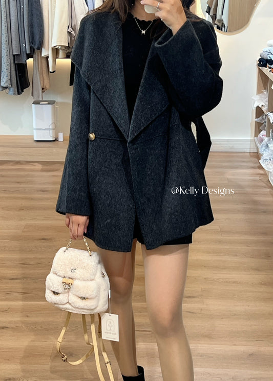 Kelly Designs Wool&Bactrian Camel Dark Grey Coat (Instock)