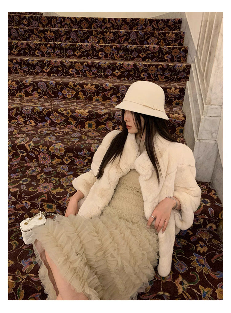 Kelly Designs Imported Rex Rabbit Fur Coat – 4 Colors | Luxury Winter Outerwear (Instock)