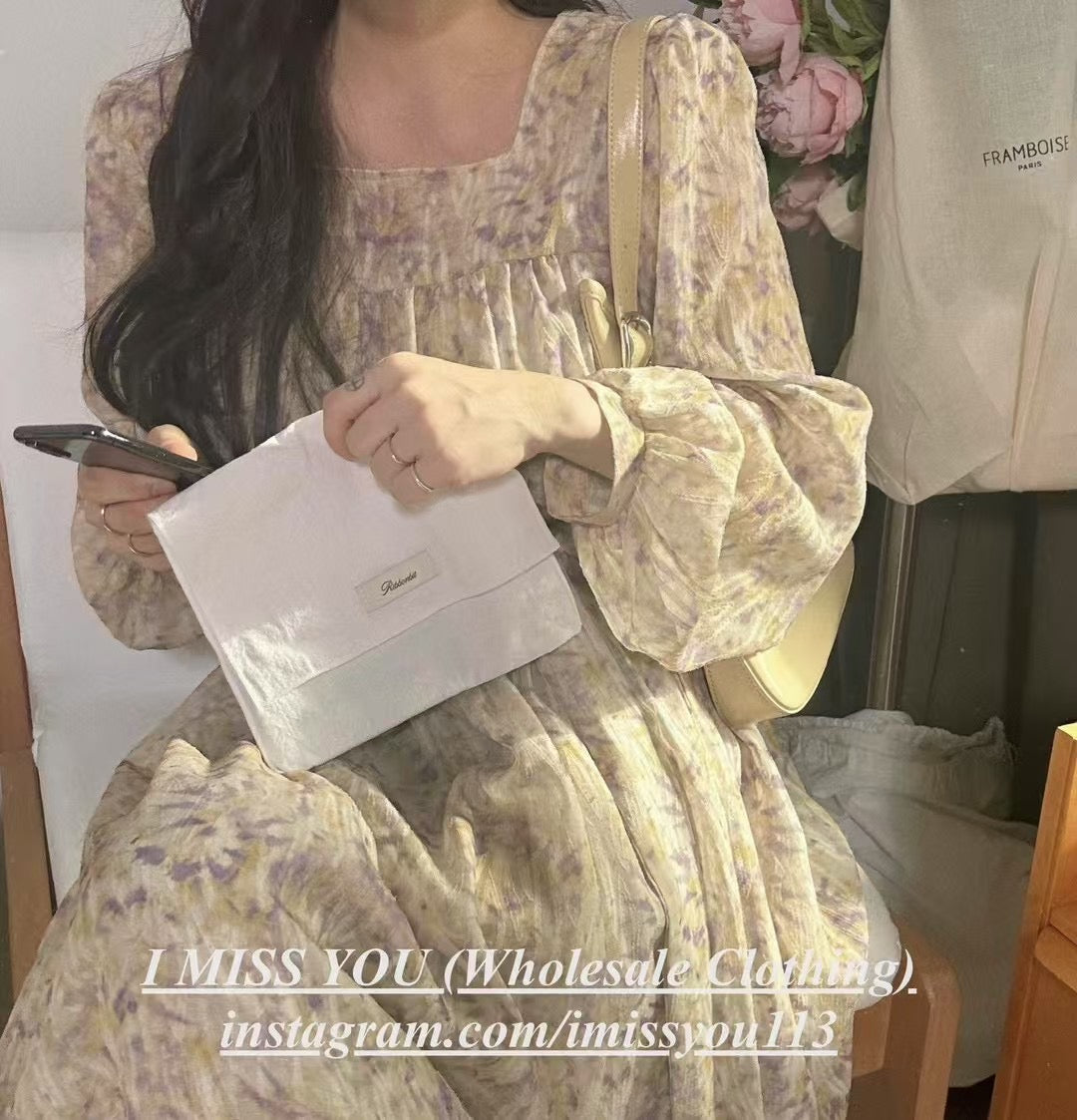 Korean APM Collection I Miss You Yellow-Purple Flower Dress (Instock)