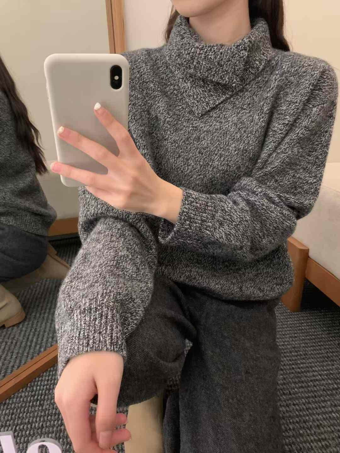 Kelly Designs Mid Neck Grey Wool Sweatshirt (Instock)