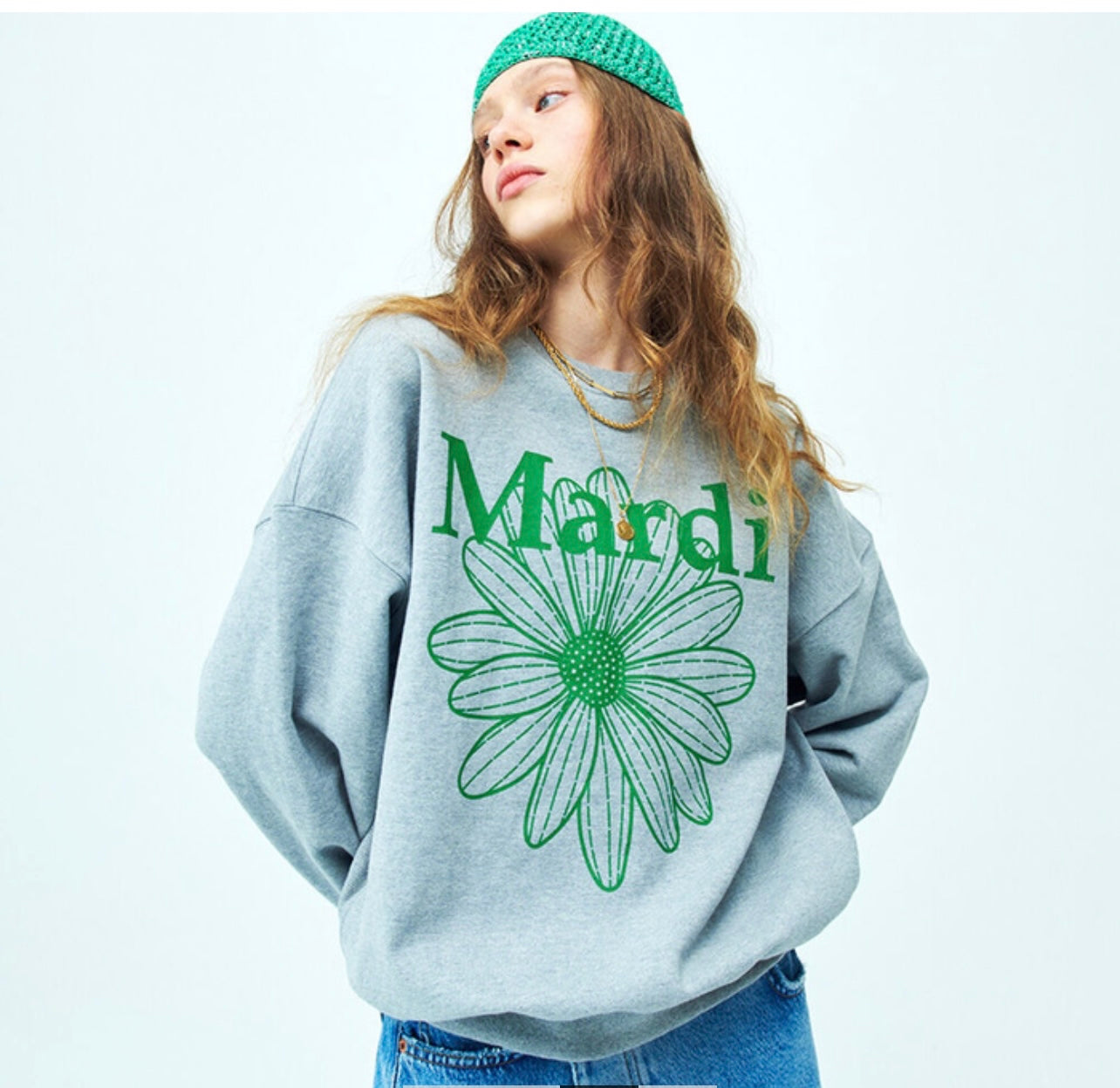 Mardi Mercredi SWEATSHIRT Gray Green FLOWERMARDI(Preorder)