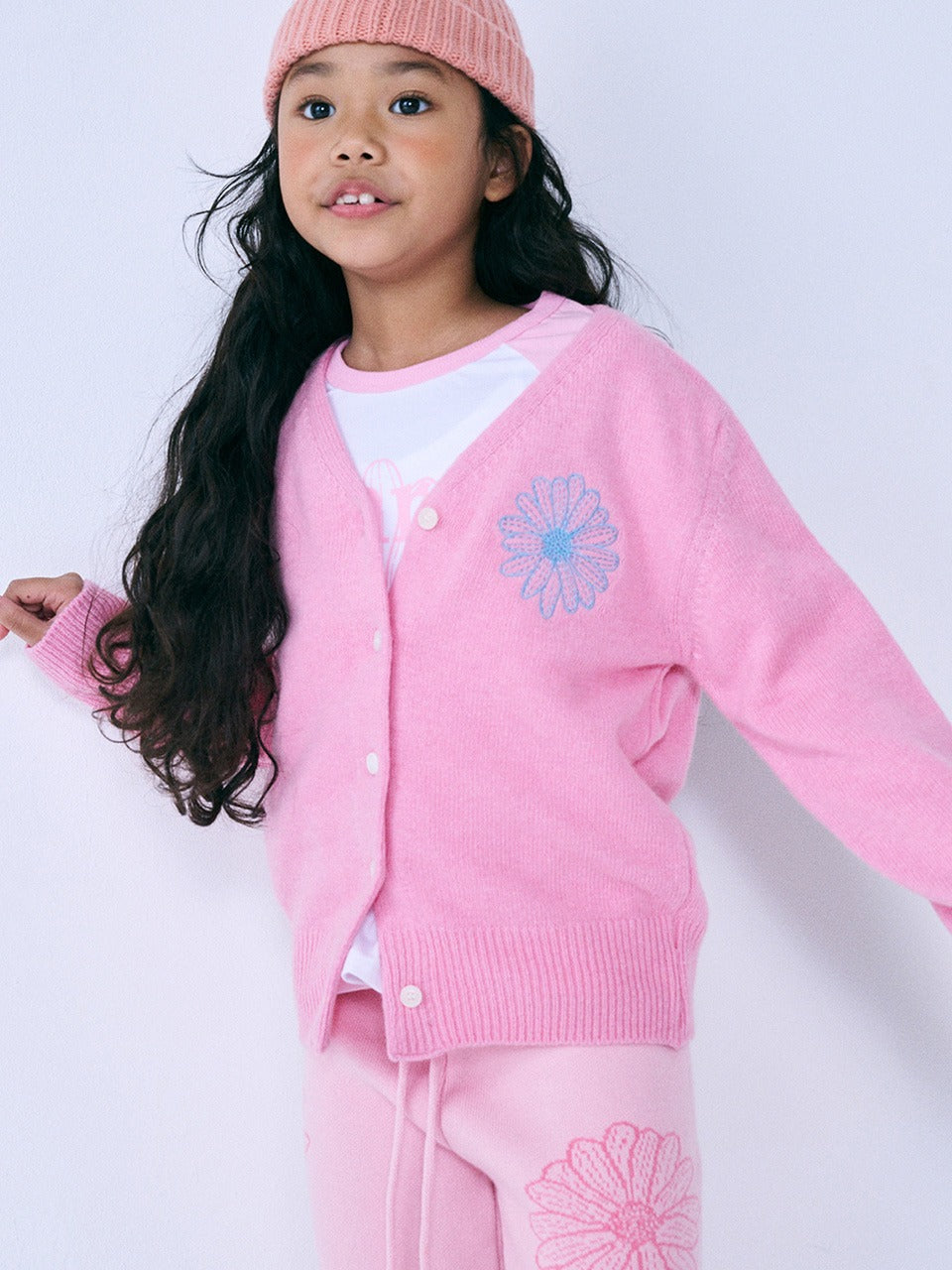 Mardi Mercredi KIDS CASHMERE BLENDED CARDIGAN V NECK_PEONY BLUE (Instock)