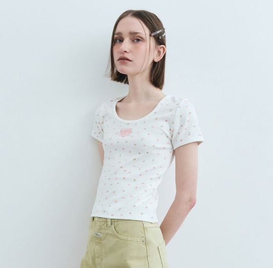 Marithe W Flower Short Sleeves TEE White(Preorder)