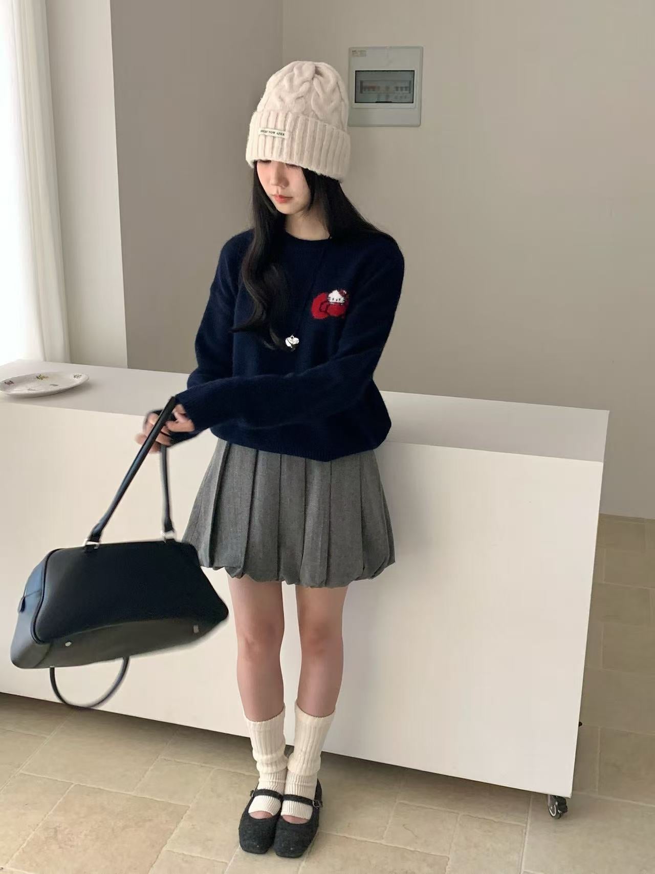 Kelly Designs Cashmere Raccoon Hello Kitty Knit Navy Sweater (Instock)