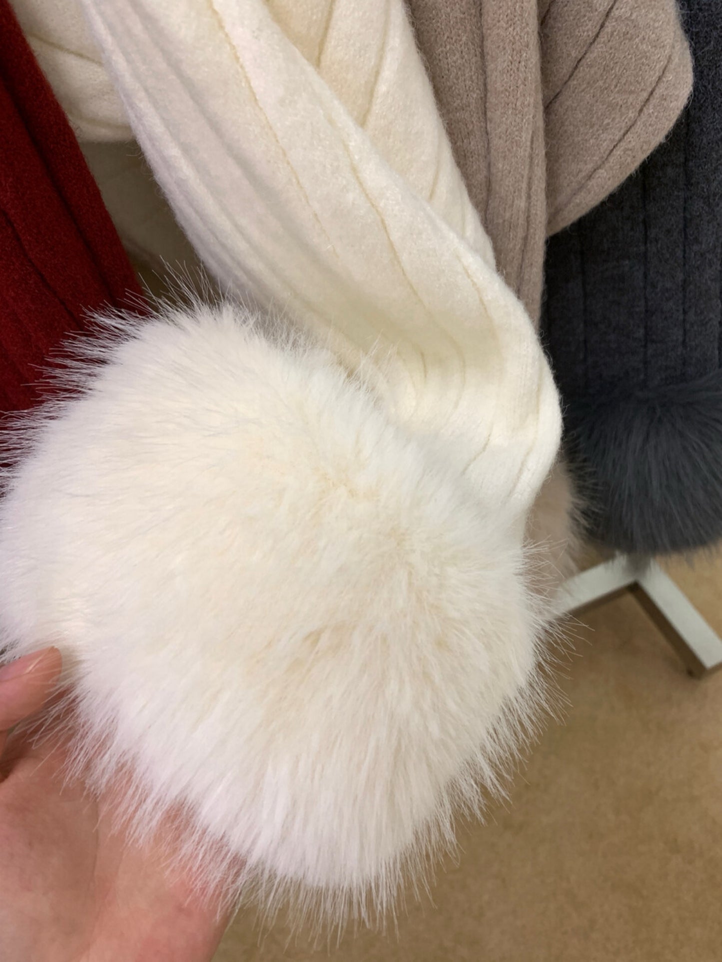 Kelly Designs French-Inspired Off-Shoulder Knit Sweater with Fur Cuffs (Instock)