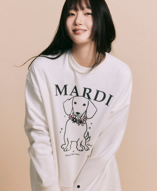 Mardi Mercredi SWEATSHIRT SWING THE TAIL DDANJI FLOWER NECKLACE_WHITE PINK(Instock)