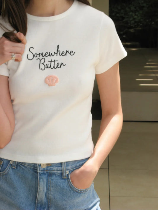 Korean Brand Boucle Shell Logo Top-Ivory (Instock)