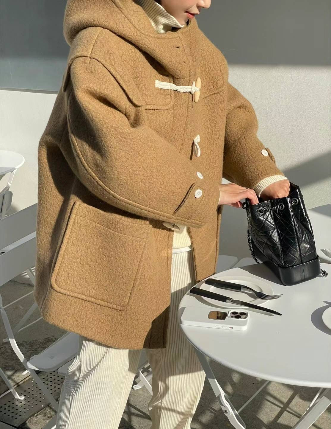 Korean APM Collection The Able Horn Buck Wool Brown Coat (Instock)