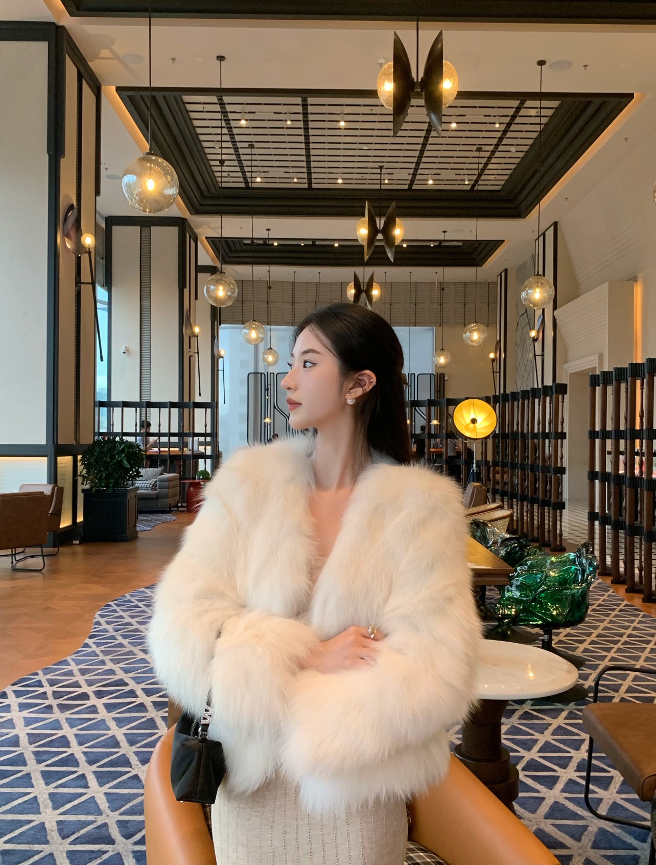 Kelly Designs Pure White Fox Fur V Neck Jacket (instock)