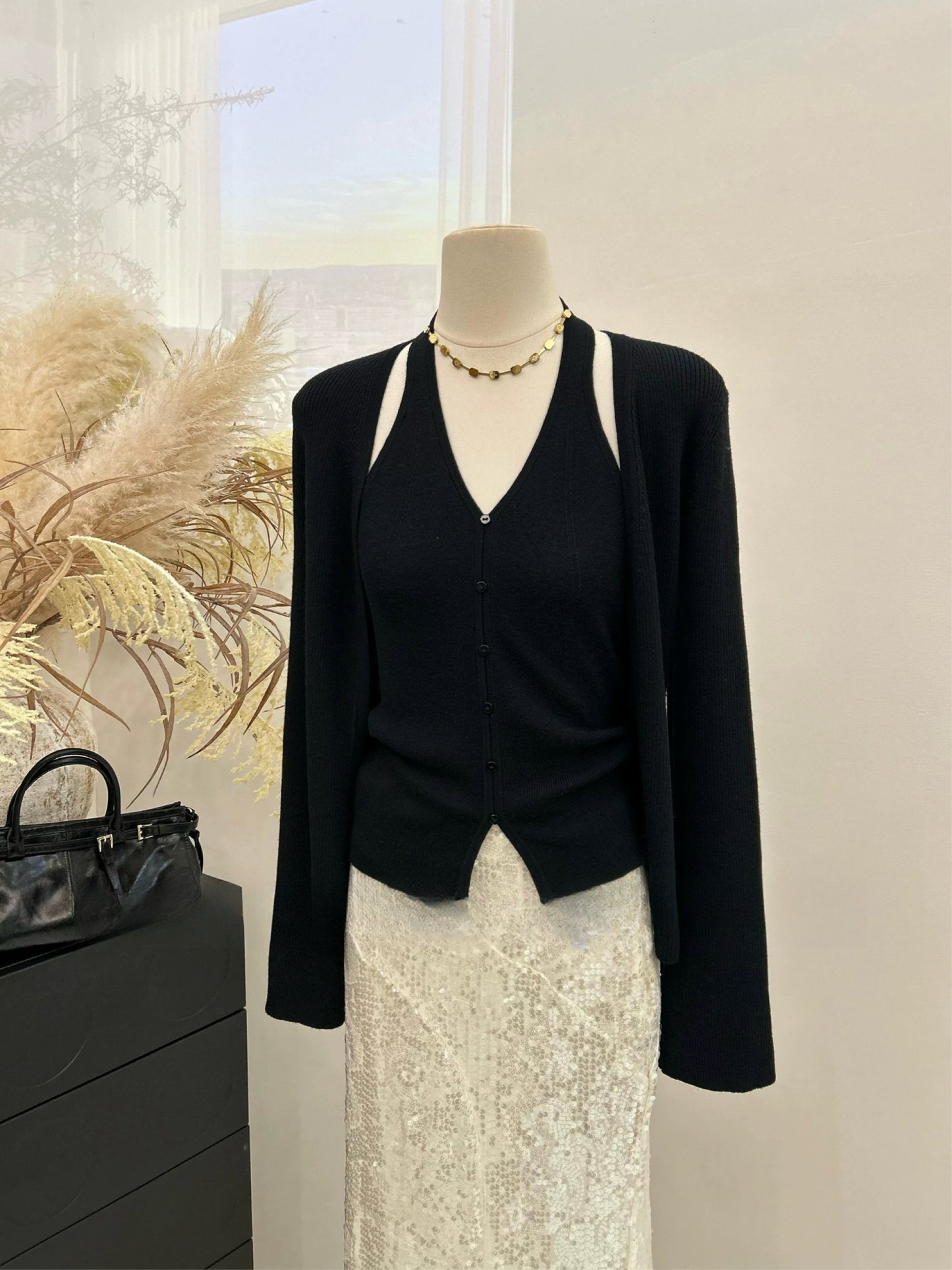 Kelly Designs 2-Piece Knit Set – Halter Knit Tank & Long-Sleeve Cardigan (Instock)