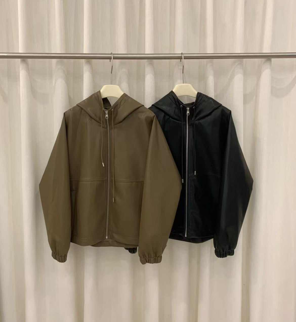 Kelly Designs PU Leather Zip-Up Hoodie Black Jacket (Preorder)