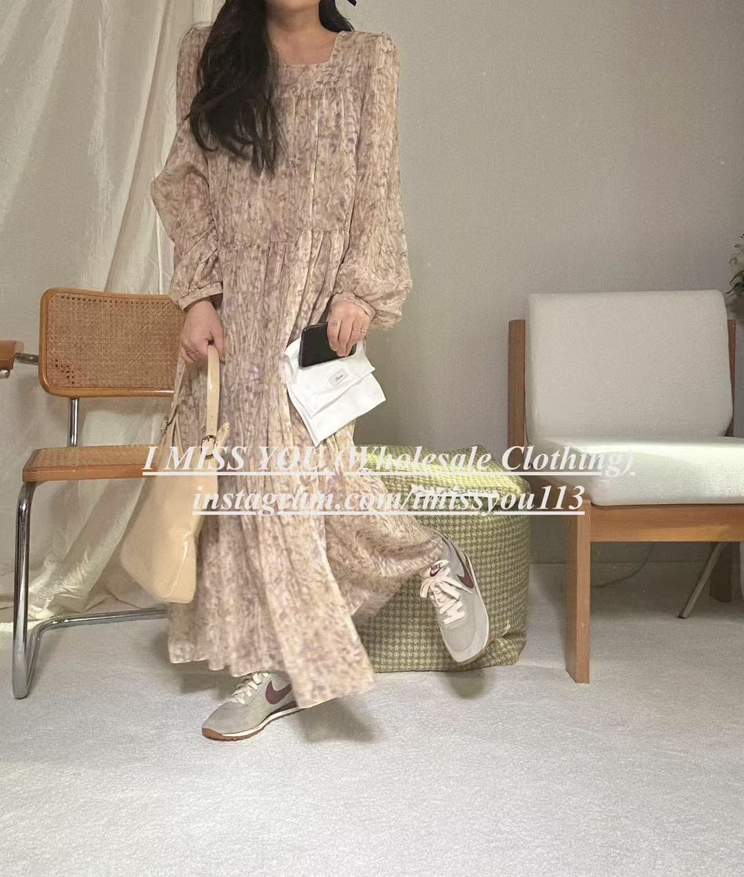 Korean APM Collection I Miss You Yellow-Purple Flower Dress (Instock)