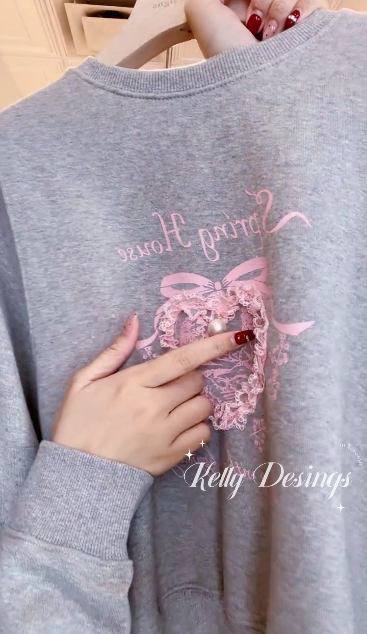 Korean APM Collection Pink Heart Grey Sweatshirt (Instock)