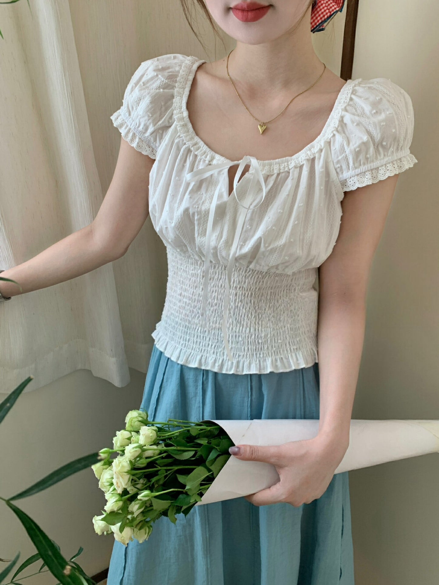Kelly Designs U Neck White Blouse (Instock)