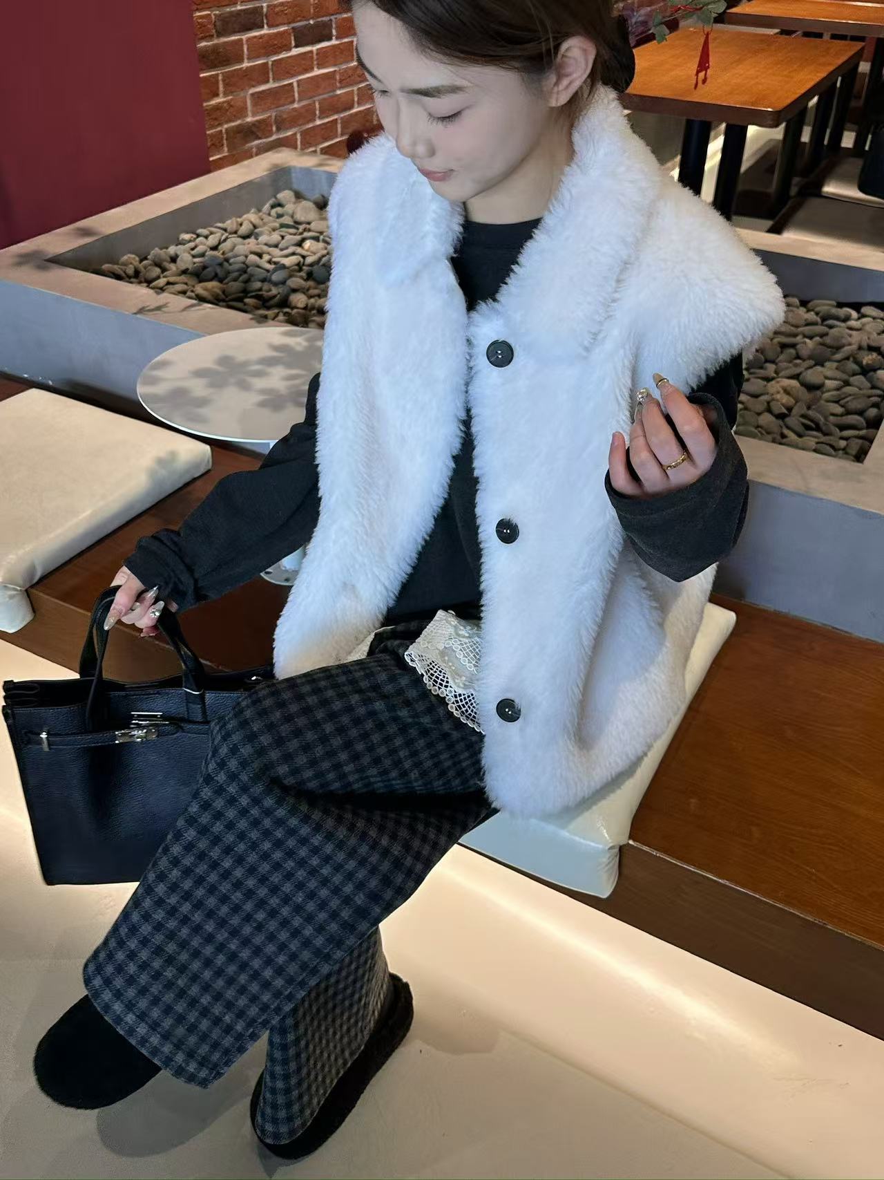 Kelly Designs Shearling Fur White Vest (Instock)