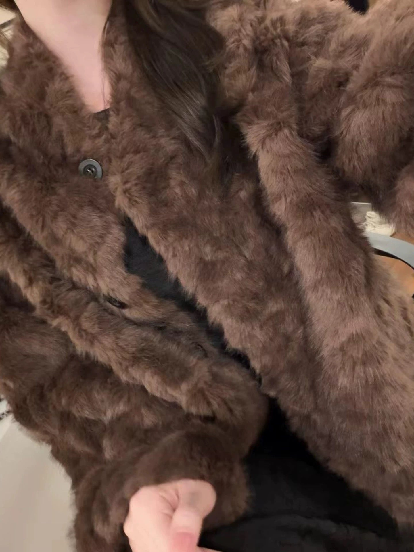 Kelly Designs Natural Curly Faux Lamb Fur Coat – Eco-Friendly Plush Winter Brown Jacket (Instock)