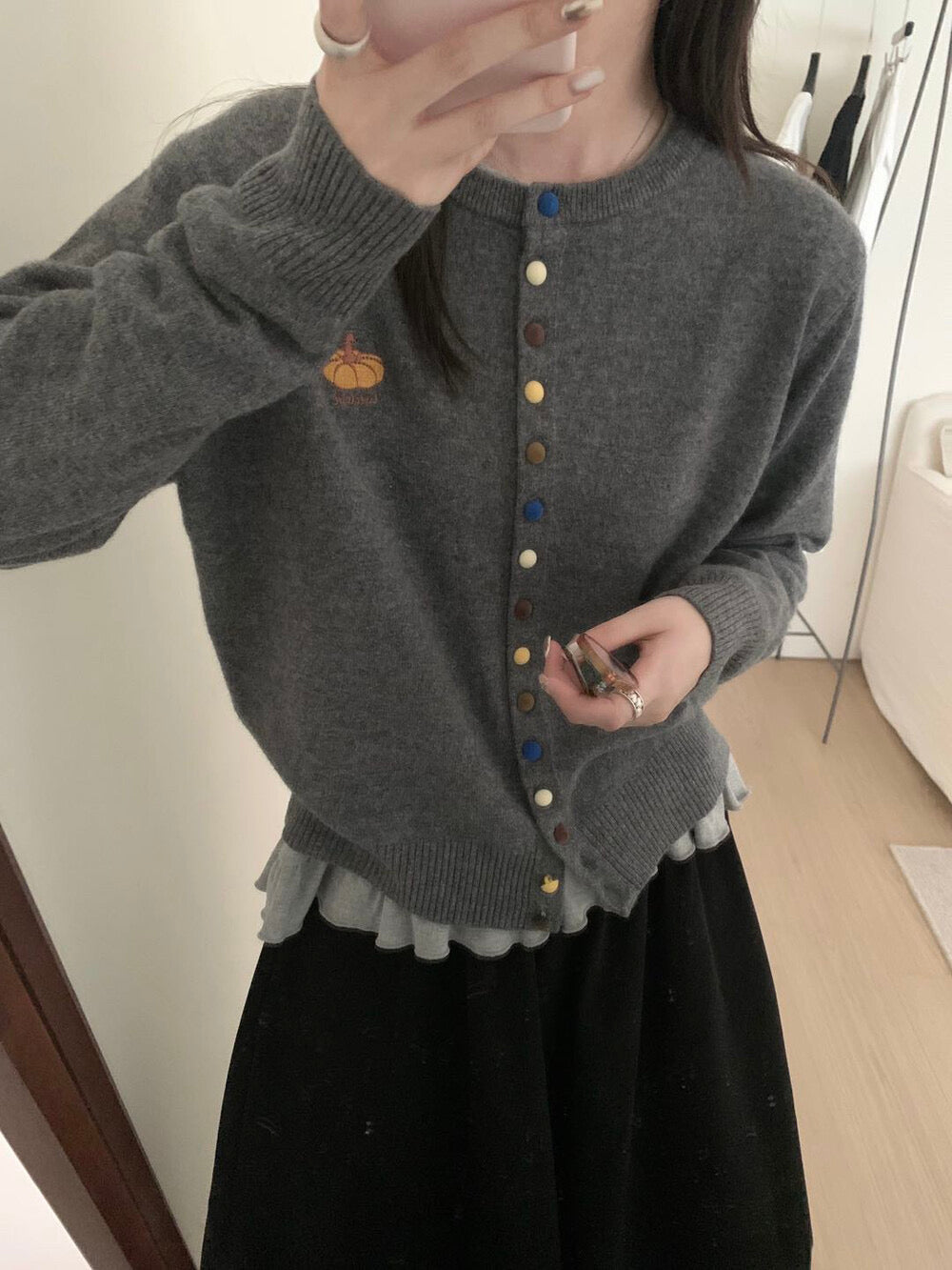 Kelly Designs Pumpkin Embroidery Wool Knit Cardigan (100% Wool) (Instock)