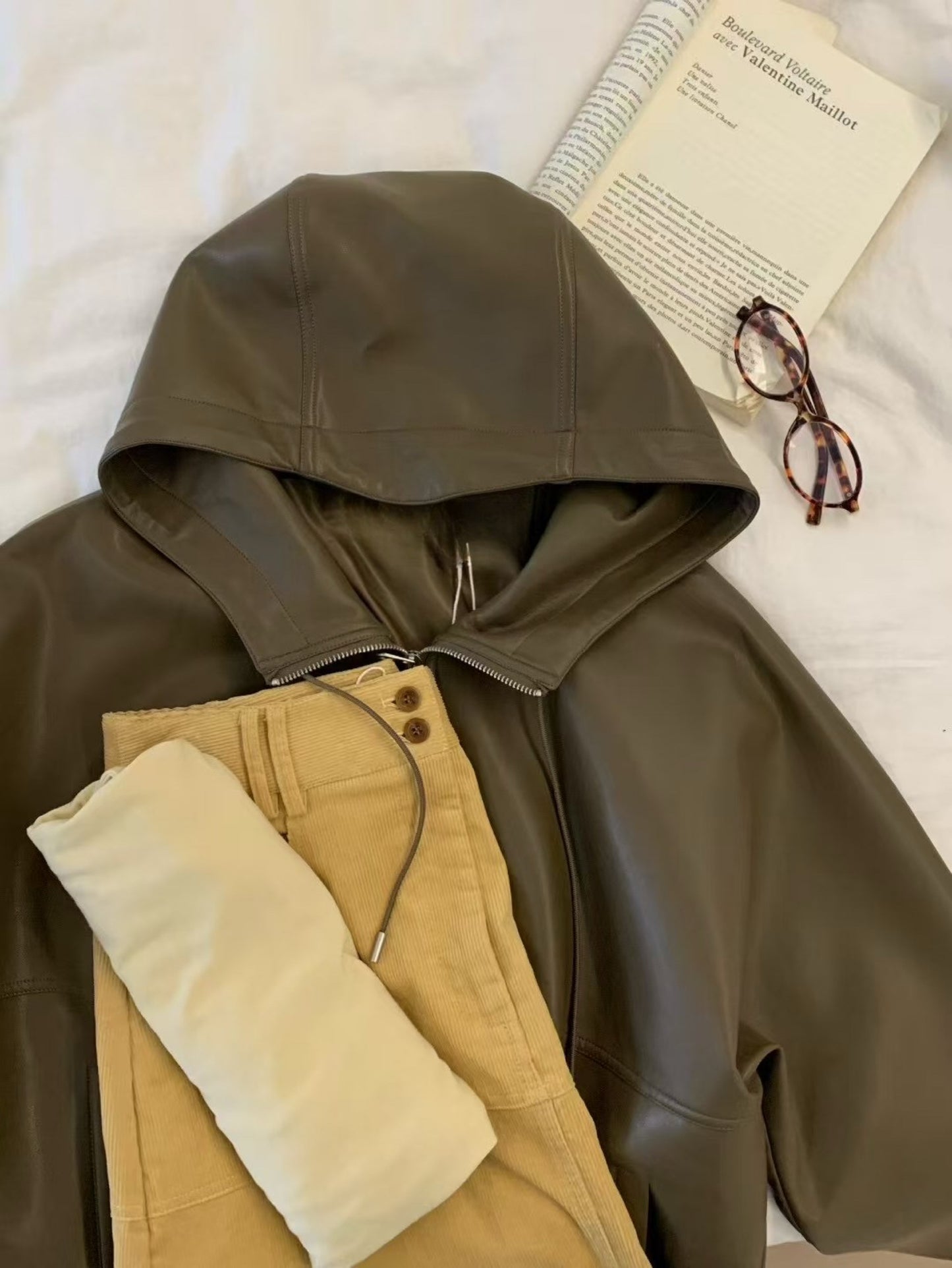 Kelly Designs PU Leather Zip-Up Hoodie Brown Jacket (Instock)