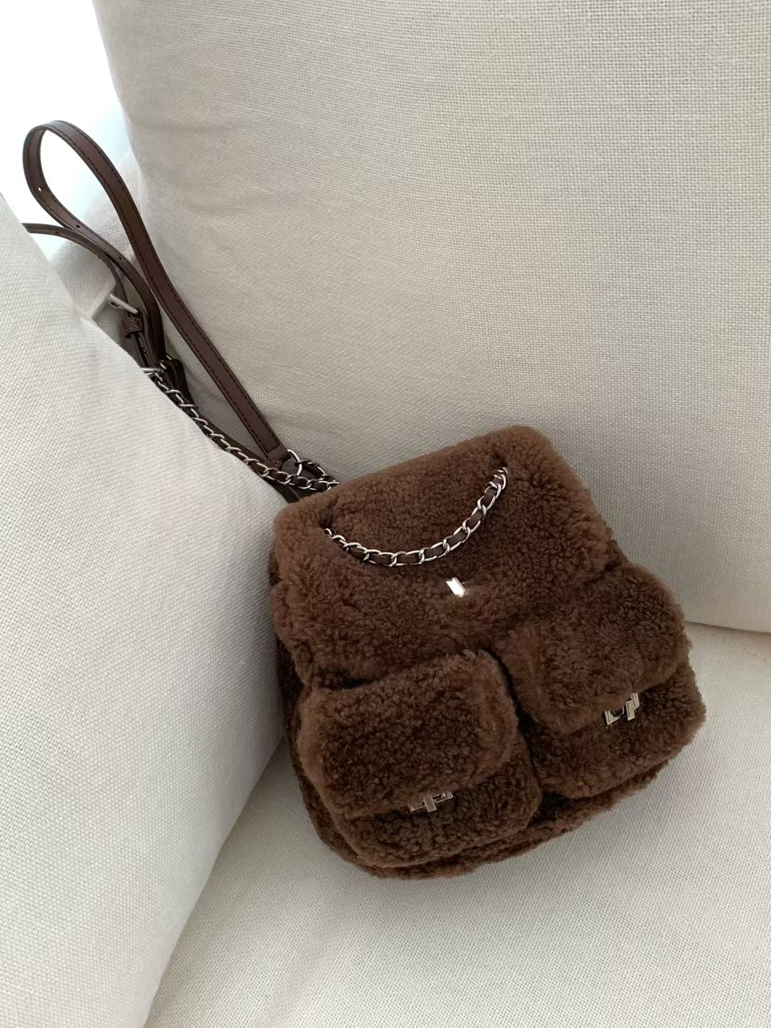 Korean APM Collection Three Colors Shearling Lampwool Backpack(Instock)