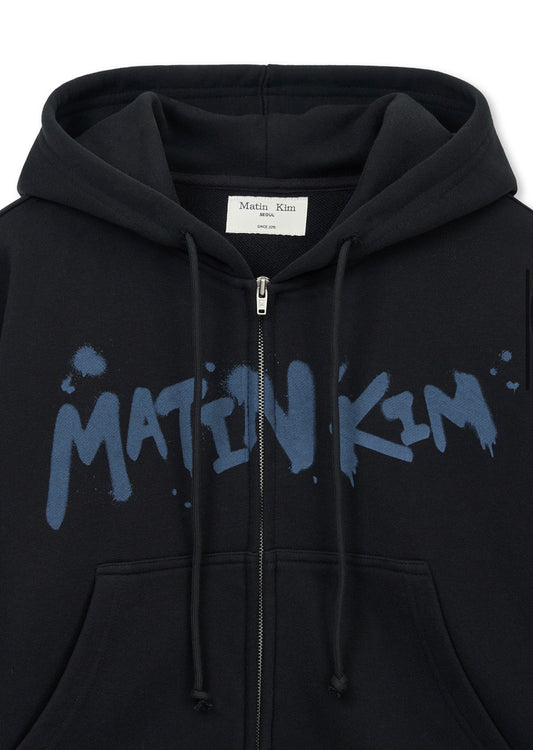 Korean Collection Matin Kim GRAFFITI LOGO CROP HOODY ZIP UP IN BLACK (Instock)