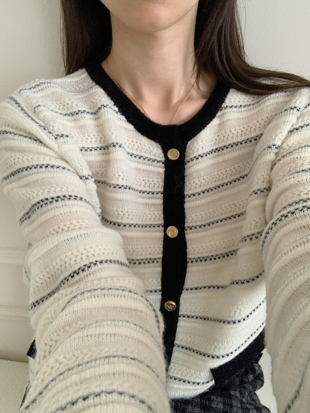 Kelly Designs Tweed-Style Stripe Wool Knit Cardigan (Instock)