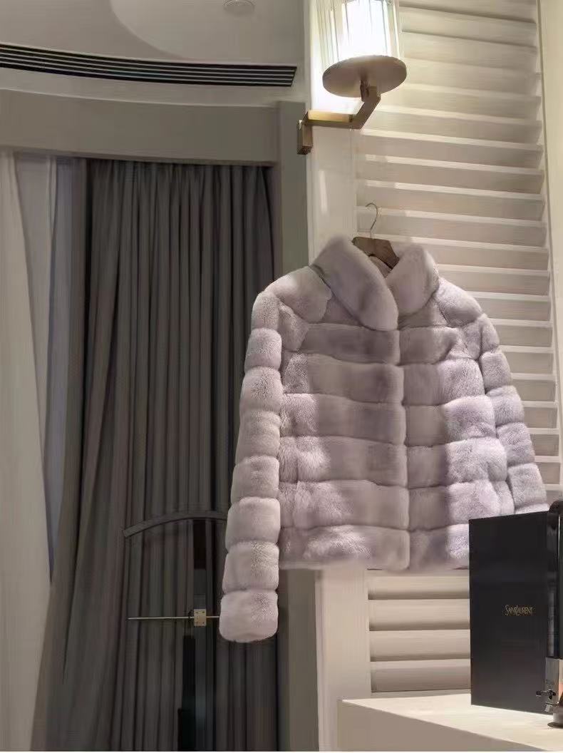 Kelly Designs Lilac Rex Fur Coat – Full-Pelt Chinchilla-Texture Luxury Jacket (Instock)
