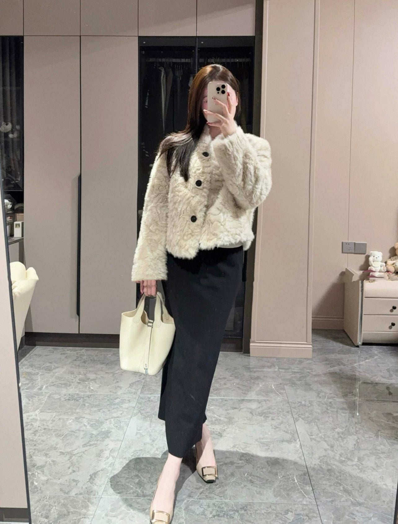 Kelly Designs Natural Curly Faux Lamb Fur Coat – Eco-Friendly Plush Winter White Jacket (Instock)