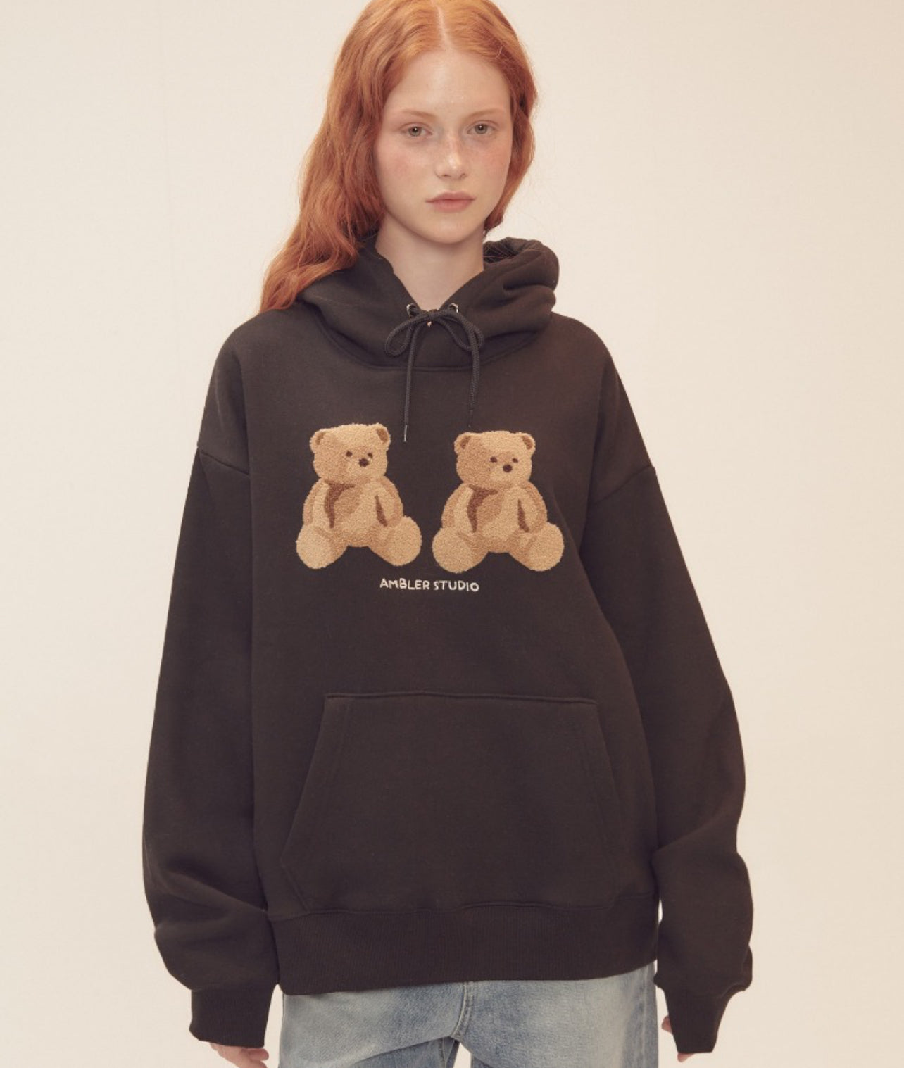 Ambler Big twin bear Black Hoodie Instock S Final Sale