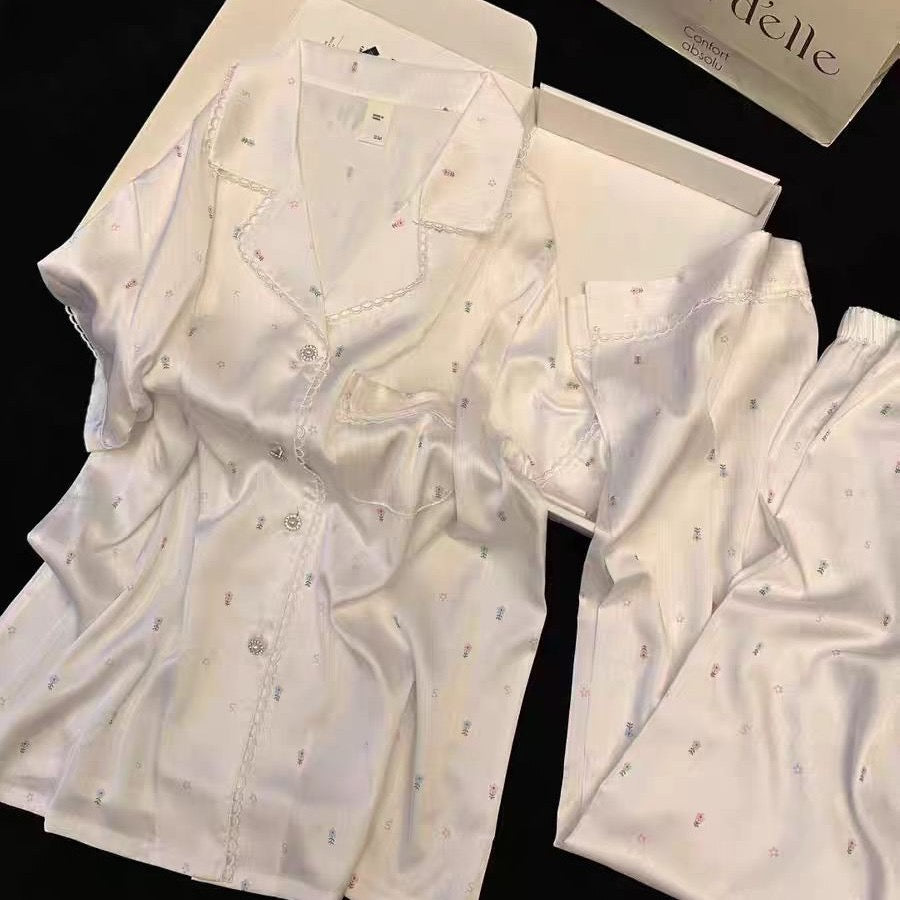 Kelly Designs Floras Print Ice Silk Pajamas – Short Sleeve & Shorts Set (Instock)