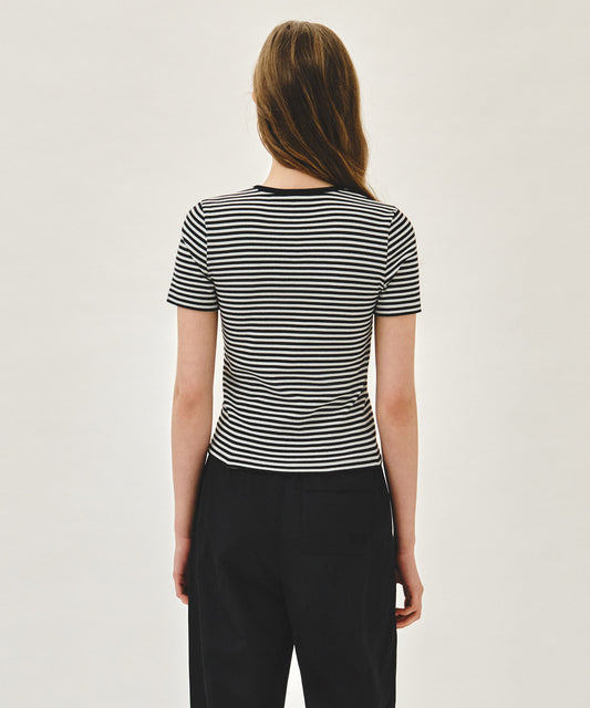 Marithe W DEEP NECK RINGER TEE black(Instock)