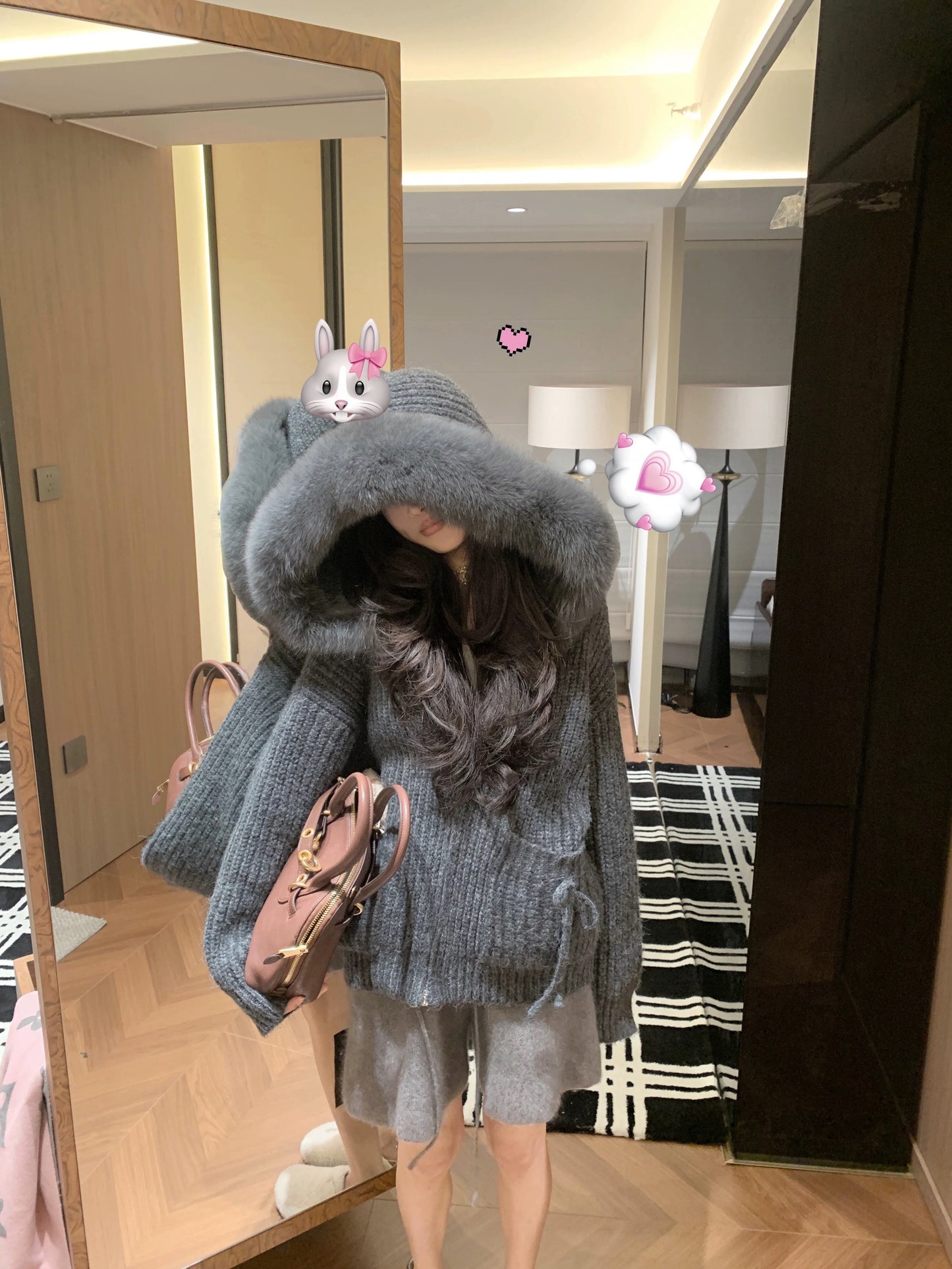 Kelly Designs Fox Fur Grey Zip Up Ribbons Hoodie (Instock)