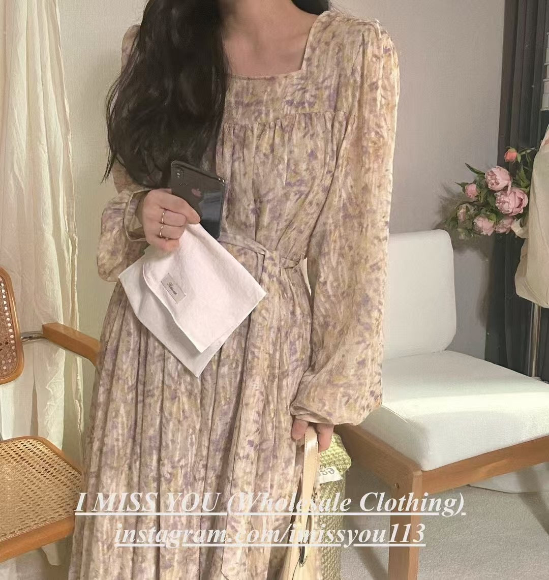Korean APM Collection I Miss You Yellow-Purple Flower Dress (Instock)